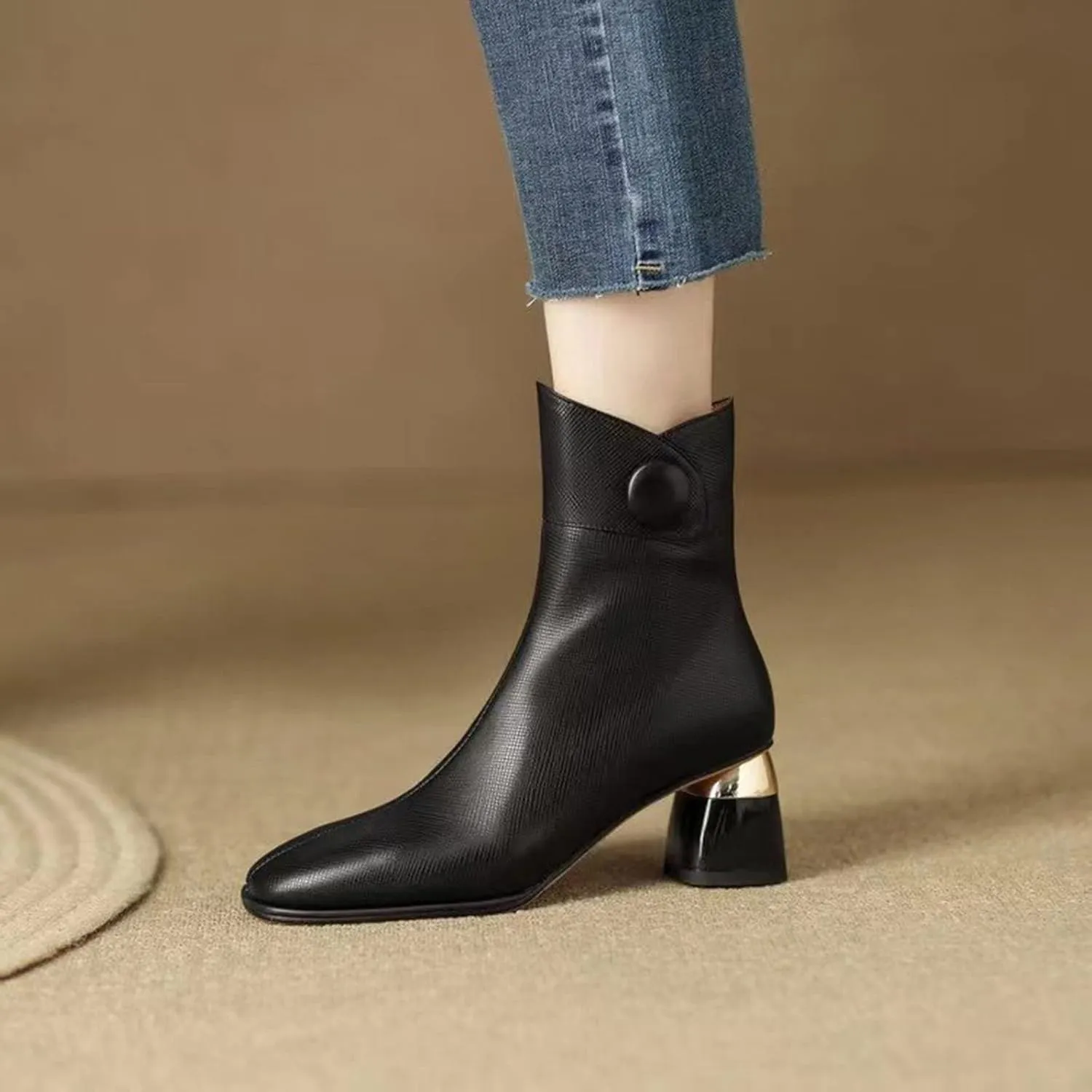 Womens Boots Ankle Heeled Booties for Women Boots for Women Cowgirl Ankle Bootie for Women Low Heel Non Slip Slip On Closed Pointed Toe Low Block Heel Zip Up