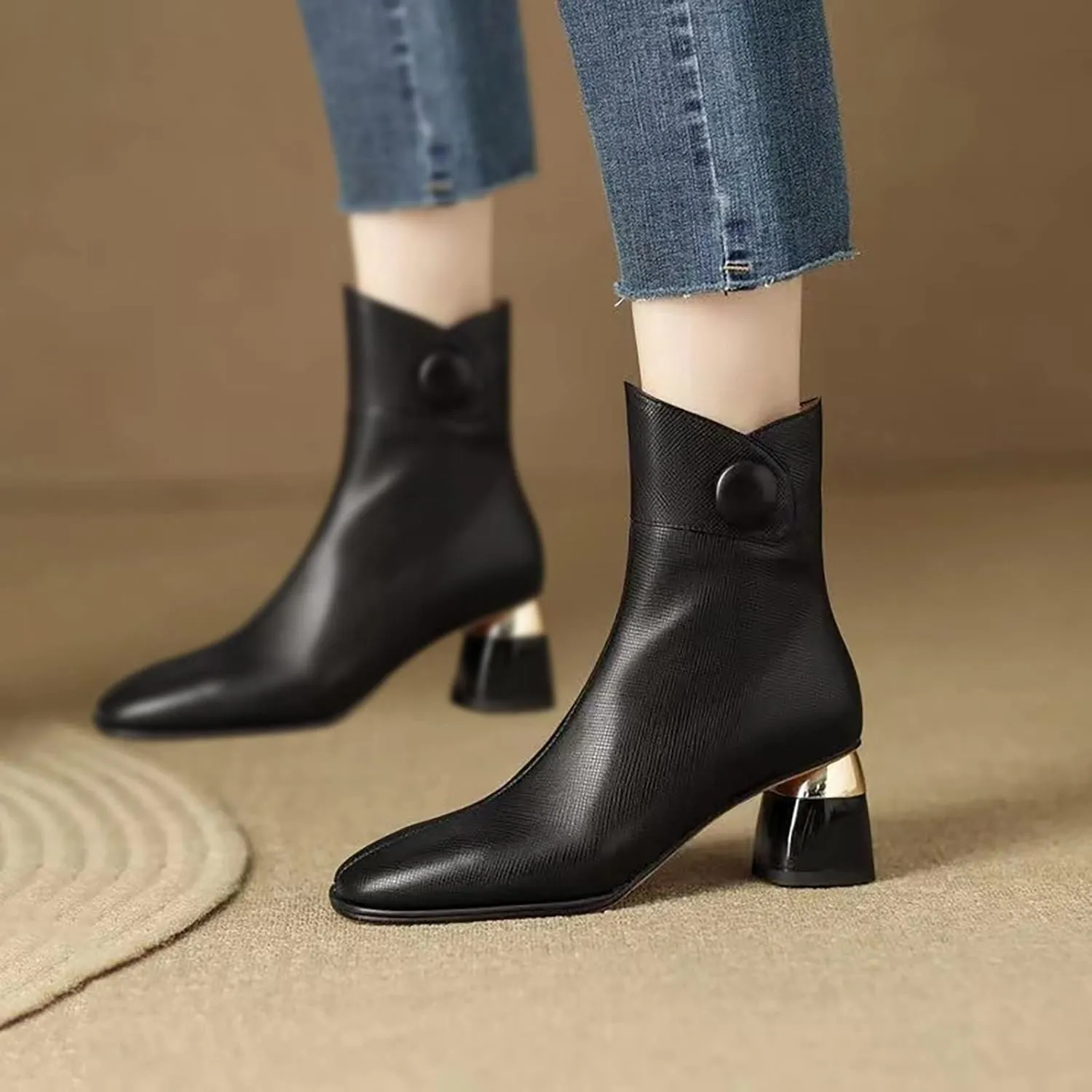 Womens Boots Ankle Heeled Booties for Women Boots for Women Cowgirl Ankle Bootie for Women Low Heel Non Slip Slip On Closed Pointed Toe Low Block Heel Zip Up