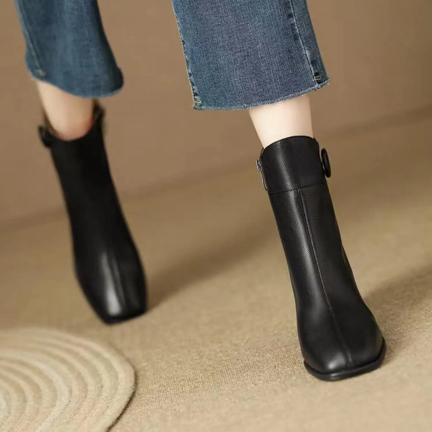 Womens Boots Ankle Heeled Booties for Women Boots for Women Cowgirl Ankle Bootie for Women Low Heel Non Slip Slip On Closed Pointed Toe Low Block Heel Zip Up