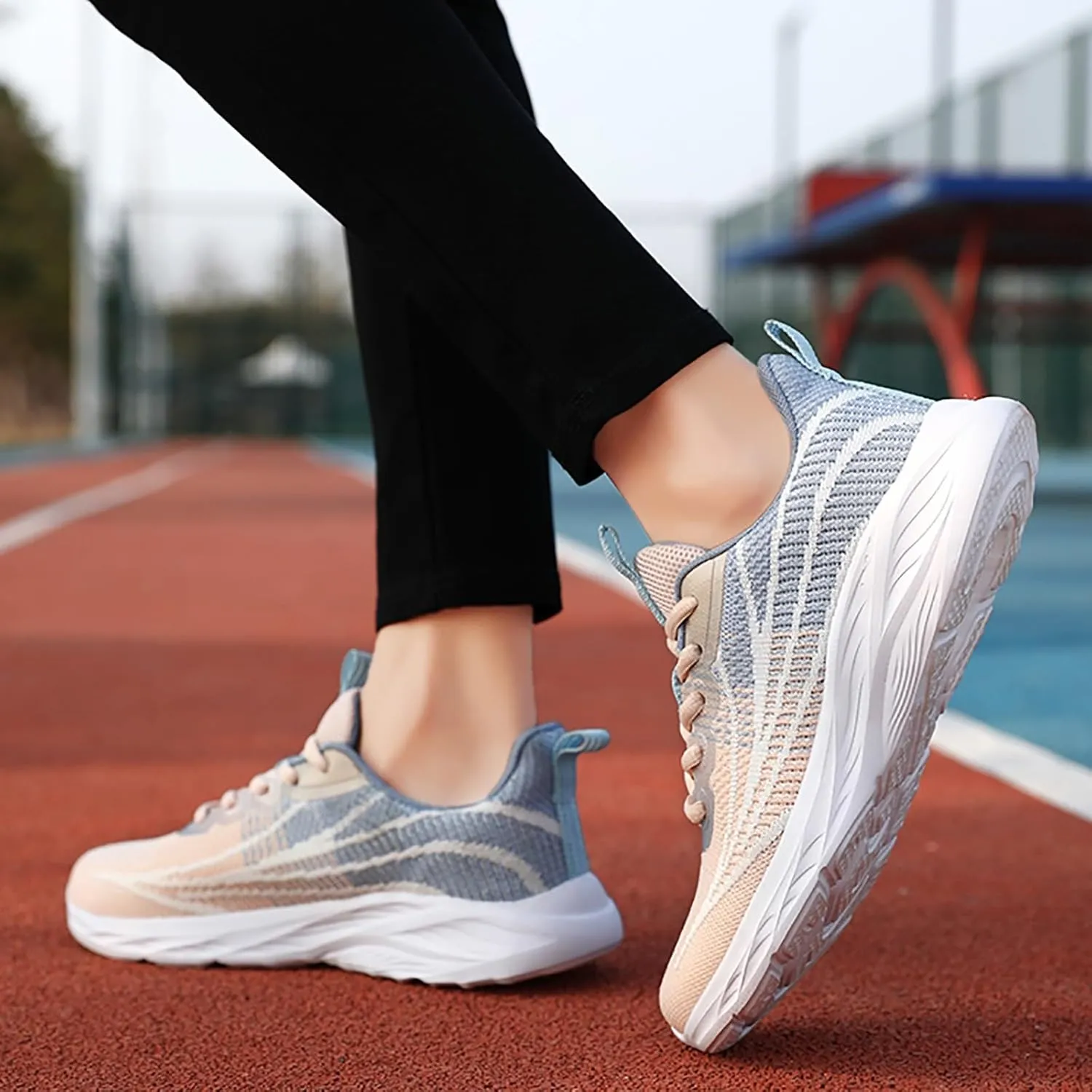 Women's Breathable Knit Mesh Sneakers for Walking Running Gym Casual Wear Lightweight Low Heel Athletic Shoes