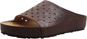 Women's Cow Leather Hollow Slides - Peep Toe Med Heels Summer Casual Slippers