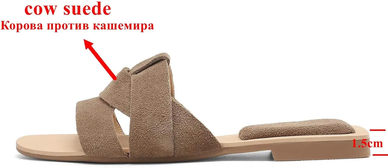 Women's Cow Suede Peep Toe Slides - Low Heels Summer Party Dating Slippers