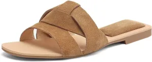 Women's Cow Suede Peep Toe Slides - Low Heels Summer Party Dating Slippers
