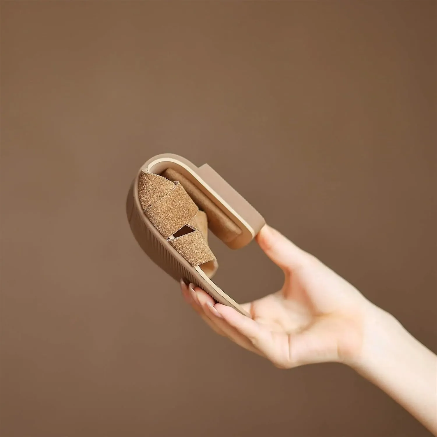 Women's Cow Suede Peep Toe Slides - Low Heels Summer Party Dating Slippers