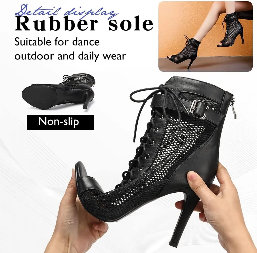 Women's Dance Heels Ankle Dance Booties Peep Toe Salsa Dance Shoes Heels Dance Boots
