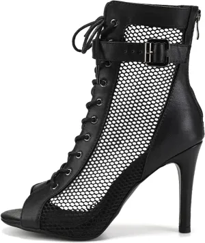 Women's Dance Heels Ankle Dance Booties Peep Toe Salsa Dance Shoes Heels Dance Boots