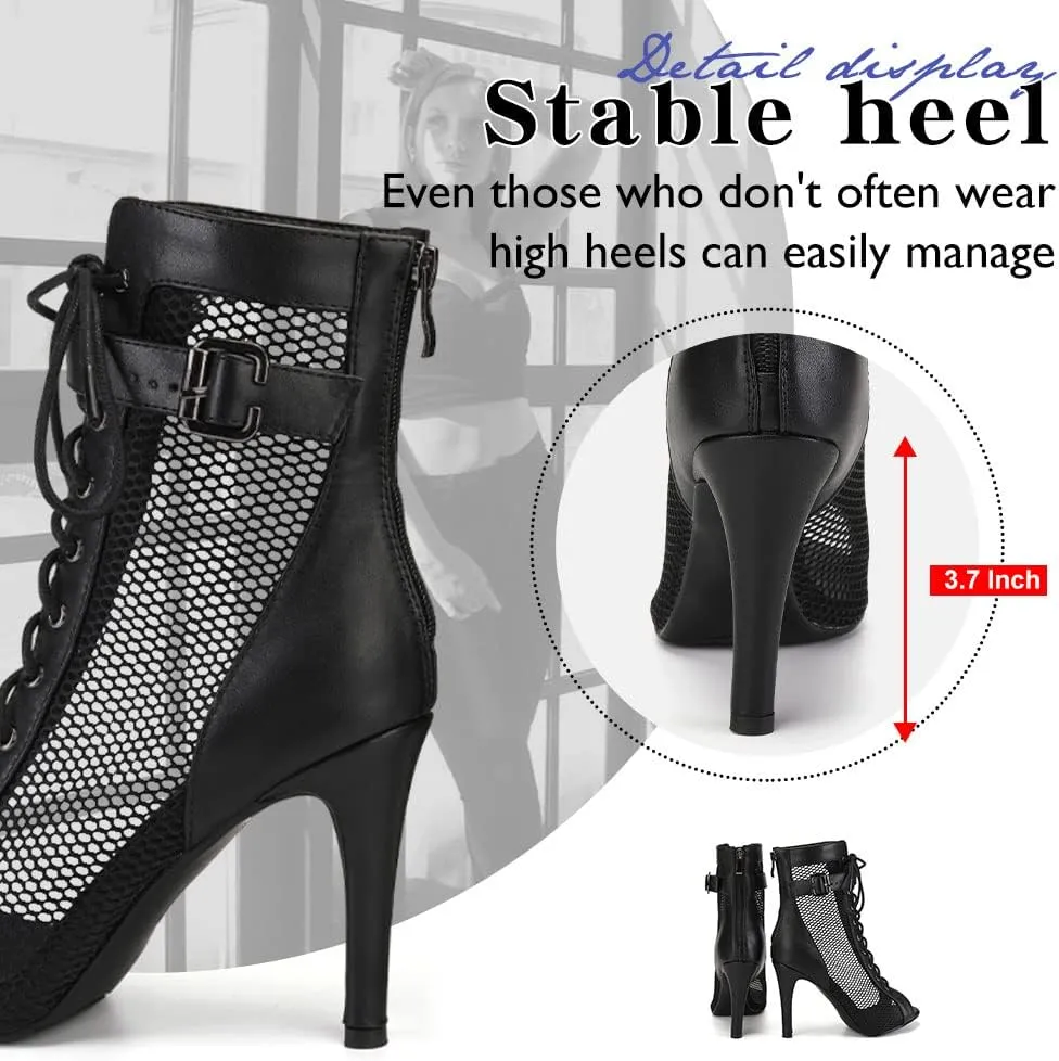 Women's Dance Heels Ankle Dance Booties Peep Toe Salsa Dance Shoes Heels Dance Boots