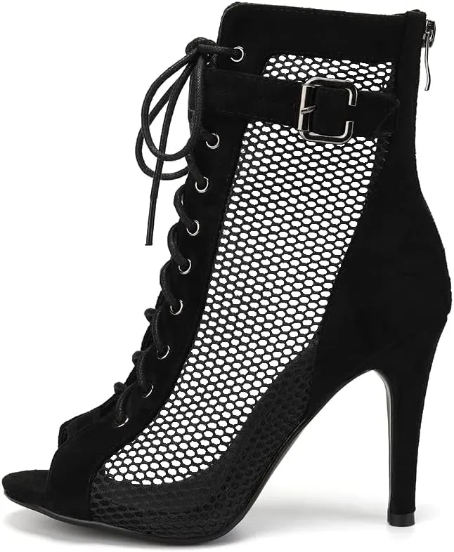 Women's Dance Heels Ankle Dance Booties Peep Toe Salsa Dance Shoes Heels Dance Boots