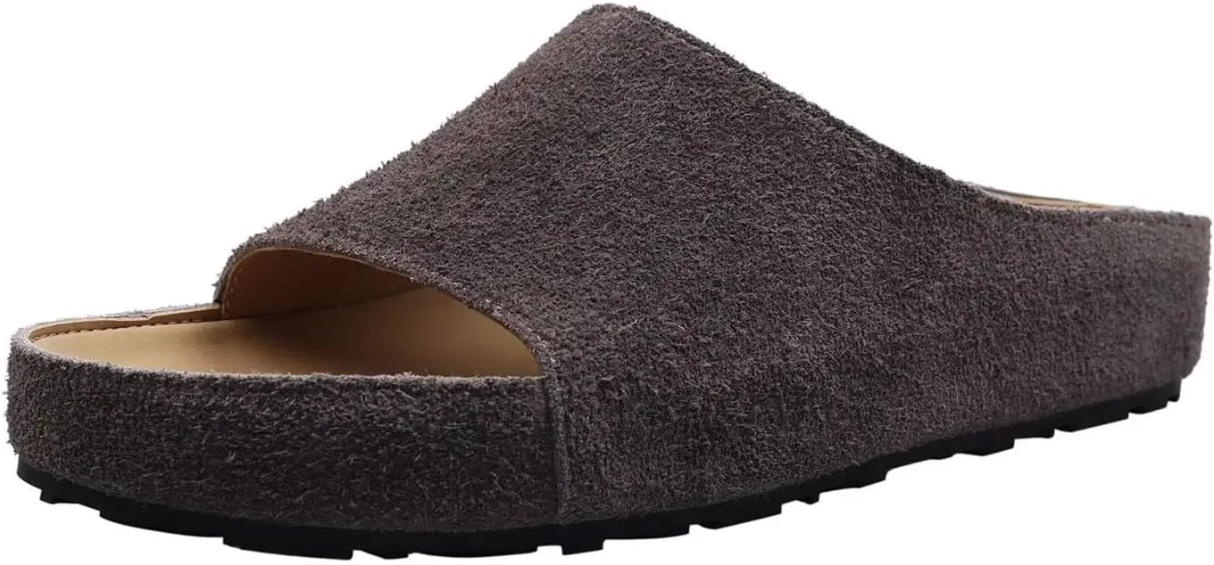 Women's Genuine Leather Classic Slides - Peep Toe Med Heels Summer Luxury Slippers