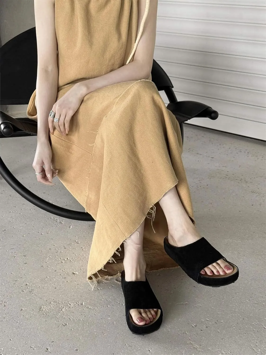Women's Genuine Leather Classic Slides - Peep Toe Med Heels Summer Luxury Slippers