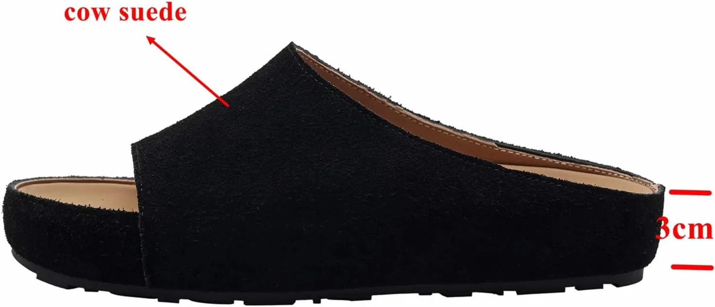 Women's Genuine Leather Classic Slides - Peep Toe Med Heels Summer Luxury Slippers