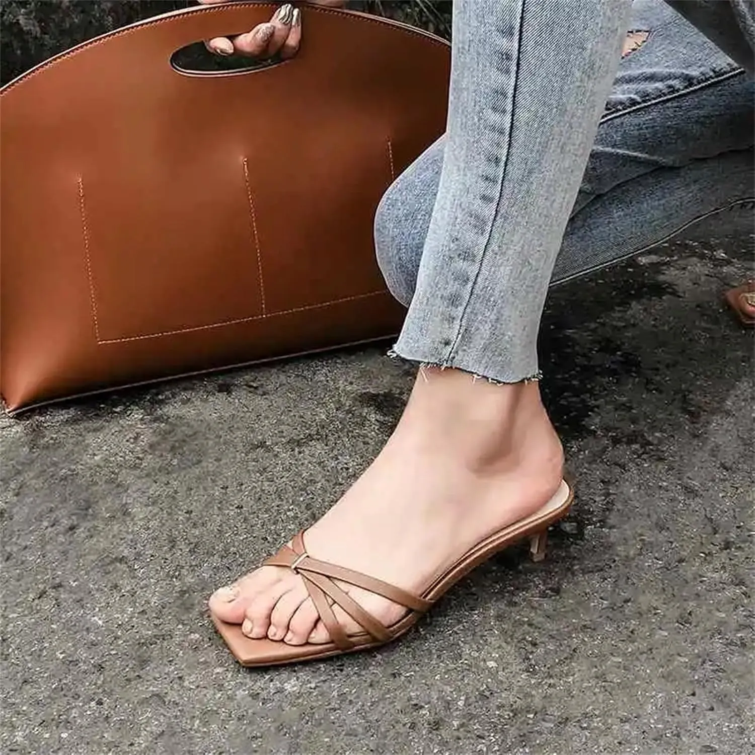 Women's Genuine Leather Gladiator Sandals - Med Heels Peep Toe Vintage Design Cute Summer Dating