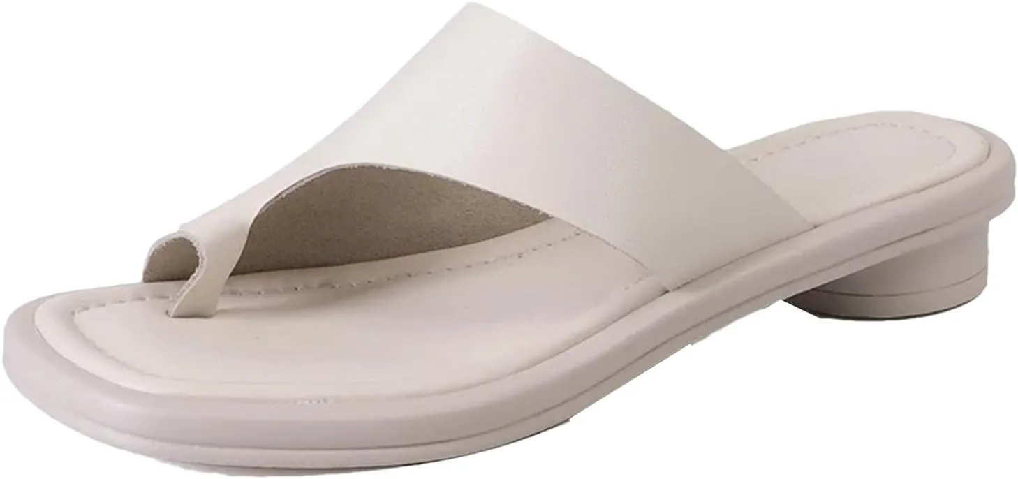Women's Genuine Leather Low Heels Slippers - Peep Toe, Summer Casual, Office Working Shoes
