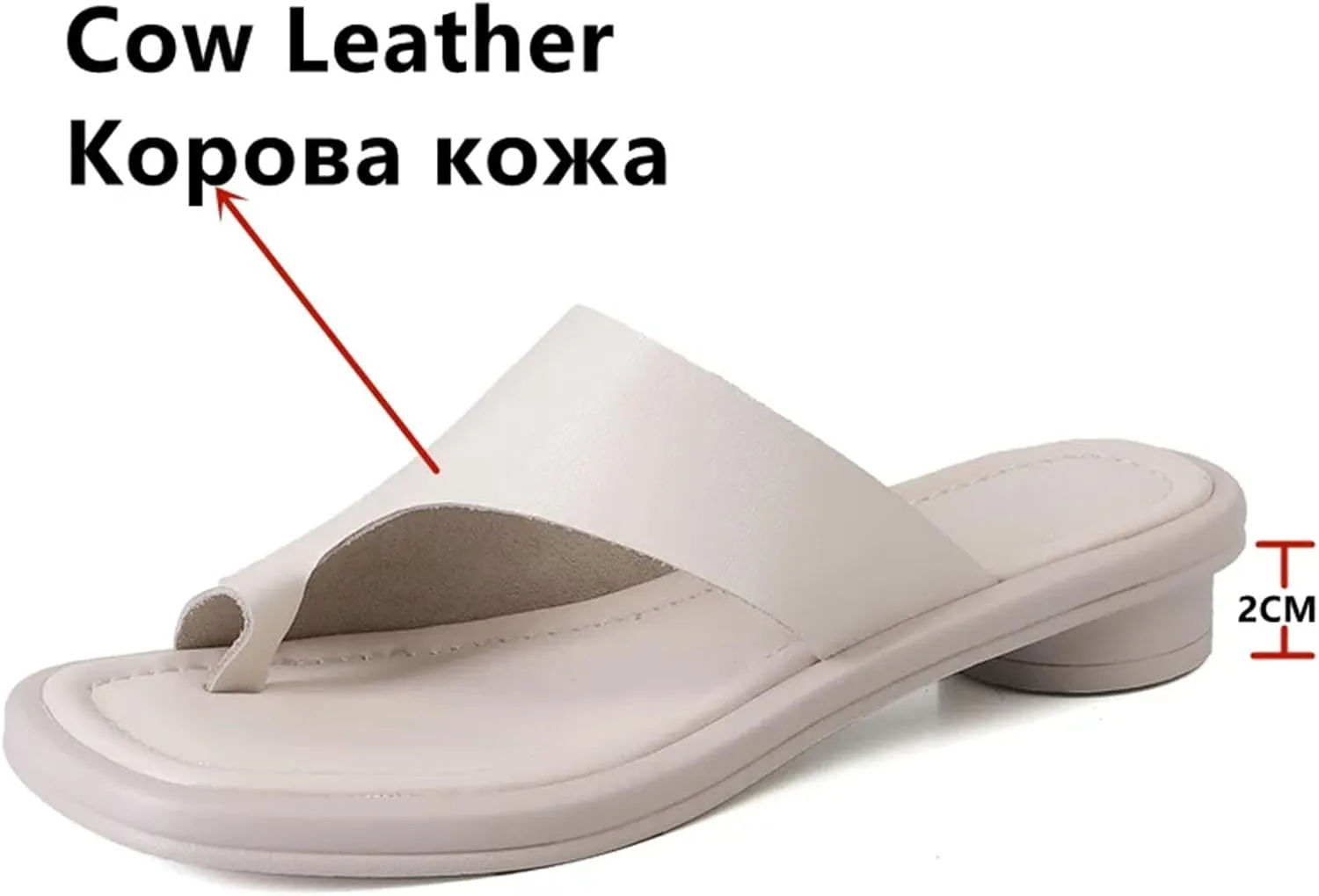 Women's Genuine Leather Low Heels Slippers - Peep Toe, Summer Casual, Office Working Shoes