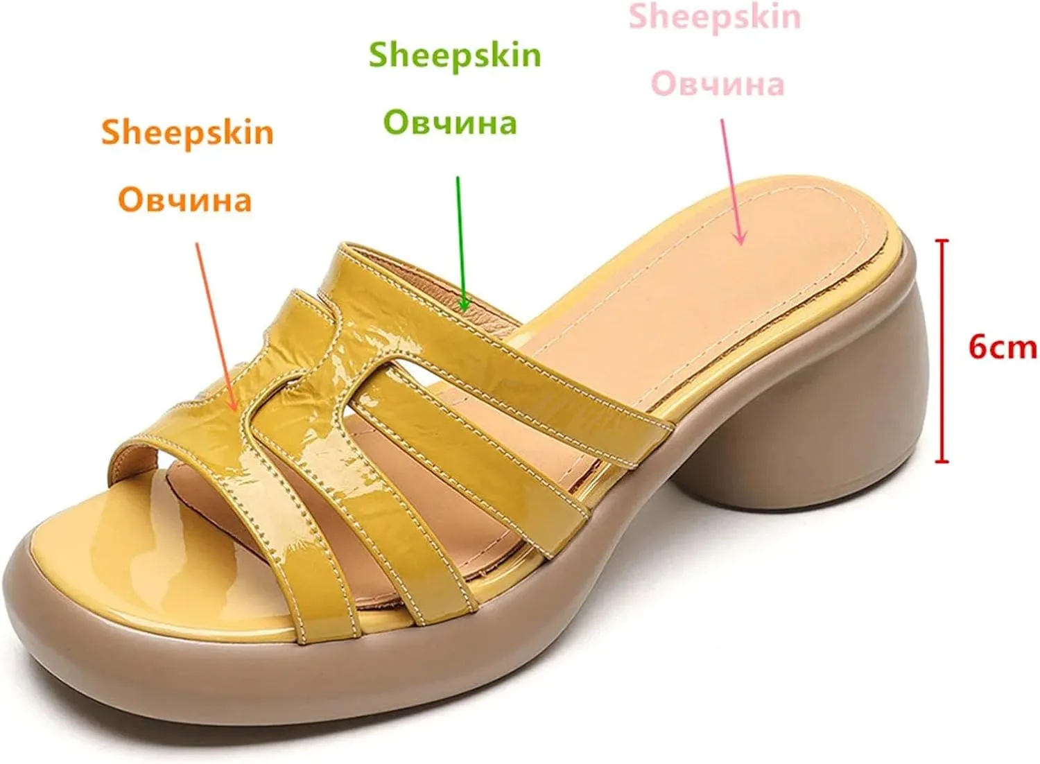 Women's Genuine Leather Peep Toe Sandals - Throwback-Inspired Thick Heels, Summer Casual Slippers