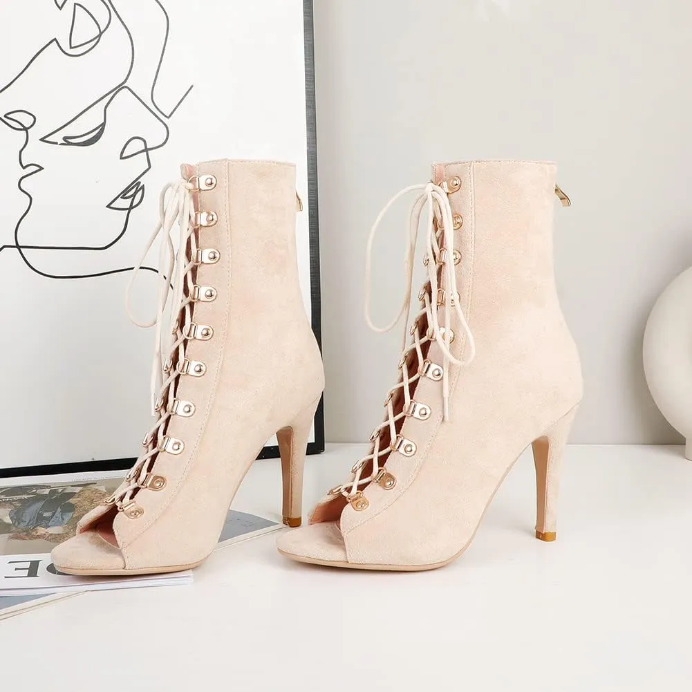 Women's Heel Dance Boots Peep Toe Ballroom Salsa Heels Dance Shoes