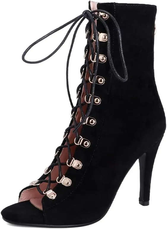 Women's Heel Dance Boots Peep Toe Ballroom Salsa Heels Dance Shoes