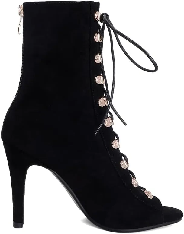 Women's Heel Dance Boots Peep Toe Ballroom Salsa Heels Dance Shoes