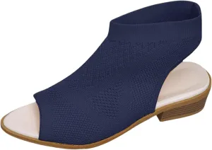 Women's Knit Open Toe Chunky Block Heeled Sandals Ankle Strap Slingback Slip On Dress Shoes Mesh Breathable Casual Work Office Wedding Dressy Pumps