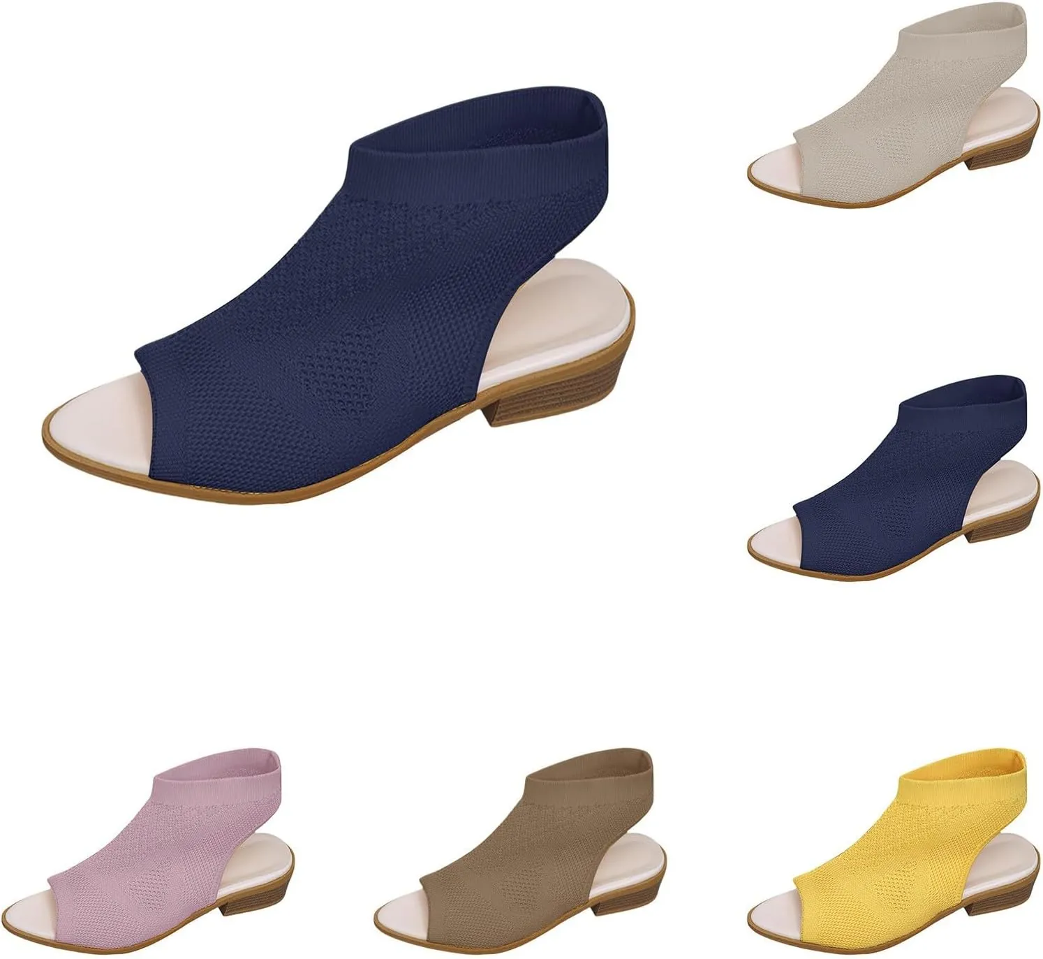 Women's Knit Open Toe Chunky Block Heeled Sandals Ankle Strap Slingback Slip On Dress Shoes Mesh Breathable Casual Work Office Wedding Dressy Pumps