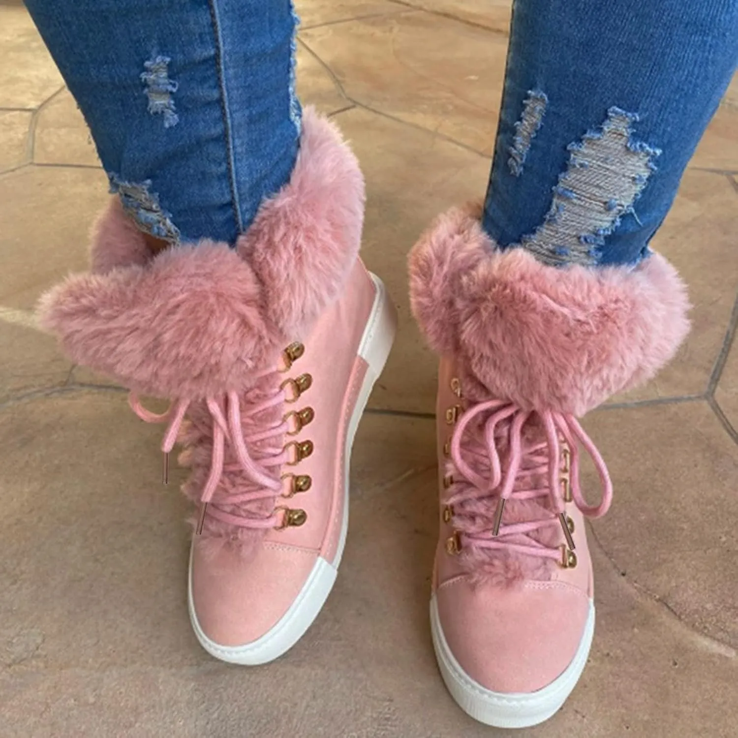 Womens Shoes Dressy Casual Fall Winter Wedge Womens Winter Booties Slip On Snowboots for Women Pink Fur Boots Womens Winter Boots Waterproof Insulated Deals of The Day