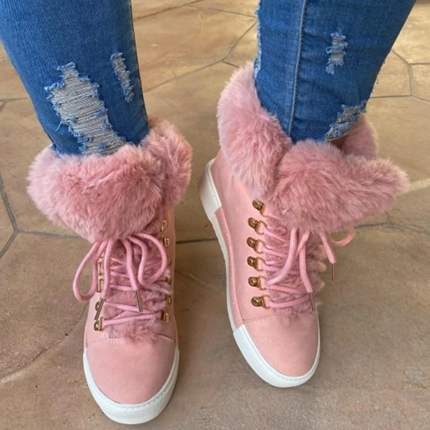 Womens Shoes Dressy Casual Fall Winter Wedge Womens Winter Booties Slip On Snowboots for Women Pink Fur Boots Womens Winter Boots Waterproof Insulated Deals of The Day
