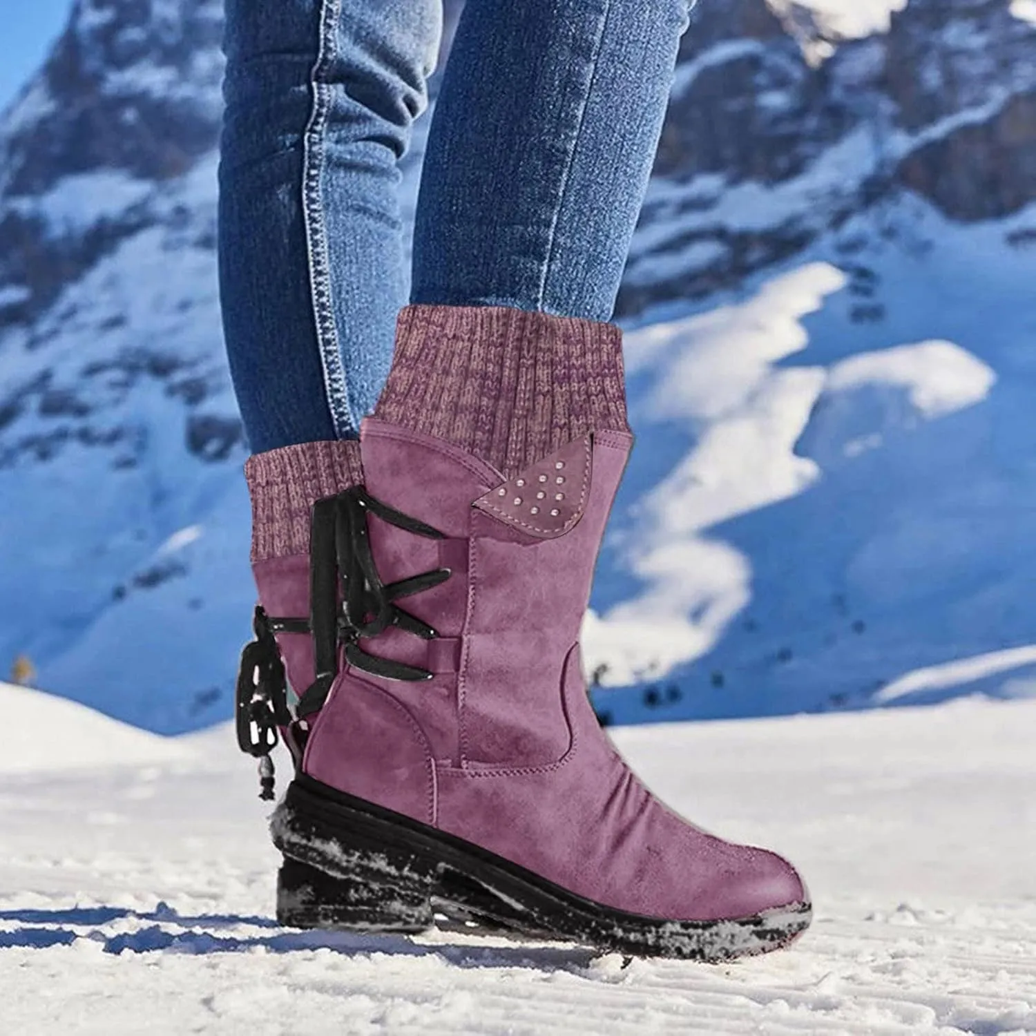 Women's Snow Boots Slip on Womens Size 8.5 Snow Boot Short Winter Boots for Women Wide Waterproof Work Boots for Women Lightweight Botas Negras De Invierno De Mujer