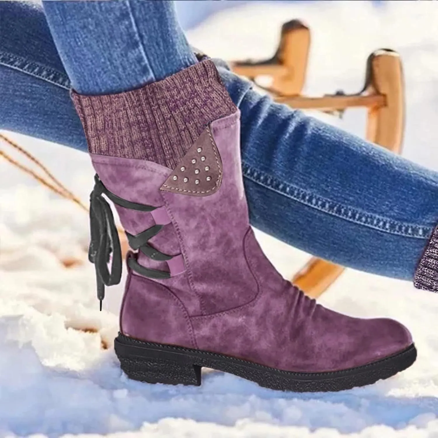 Women's Snow Boots Slip on Womens Size 8.5 Snow Boot Short Winter Boots for Women Wide Waterproof Work Boots for Women Lightweight Botas Negras De Invierno De Mujer