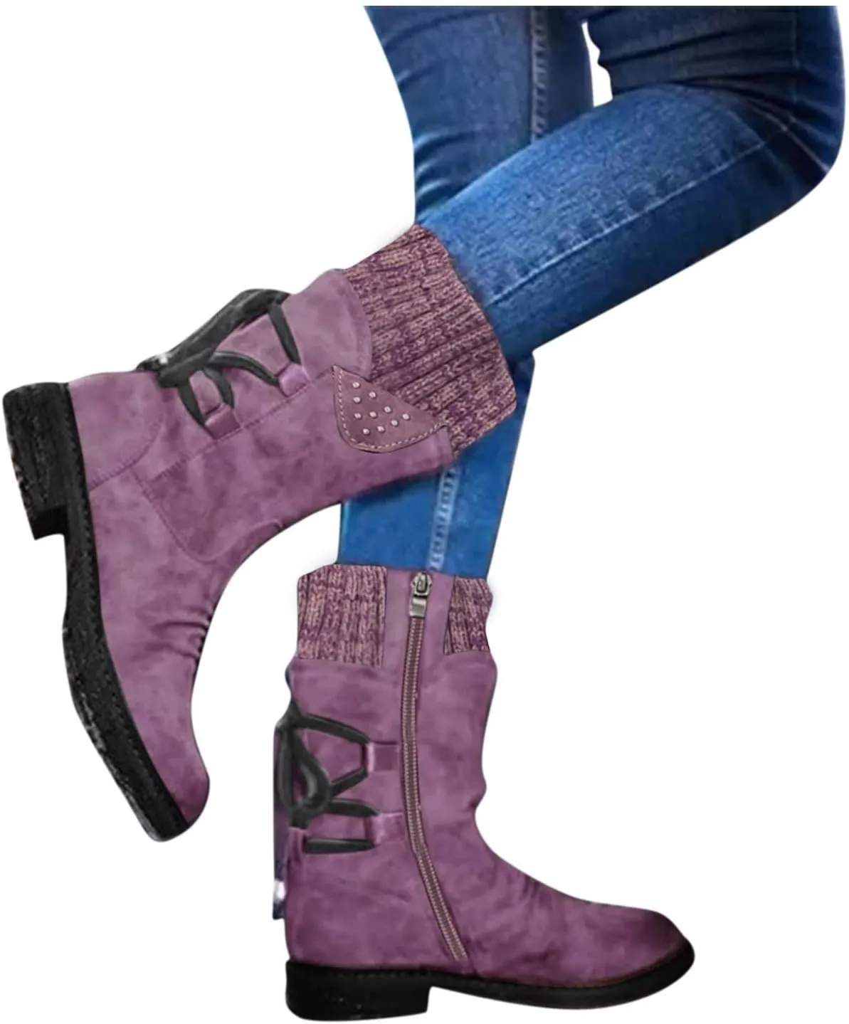 Women's Snow Boots Slip on Womens Size 8.5 Snow Boot Short Winter Boots for Women Wide Waterproof Work Boots for Women Lightweight Botas Negras De Invierno De Mujer