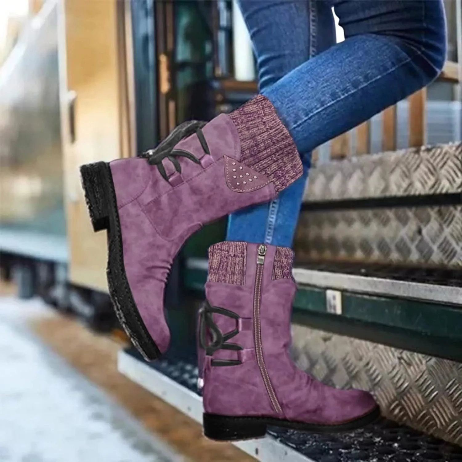 Women's Snow Boots Slip on Womens Size 8.5 Snow Boot Short Winter Boots for Women Wide Waterproof Work Boots for Women Lightweight Botas Negras De Invierno De Mujer