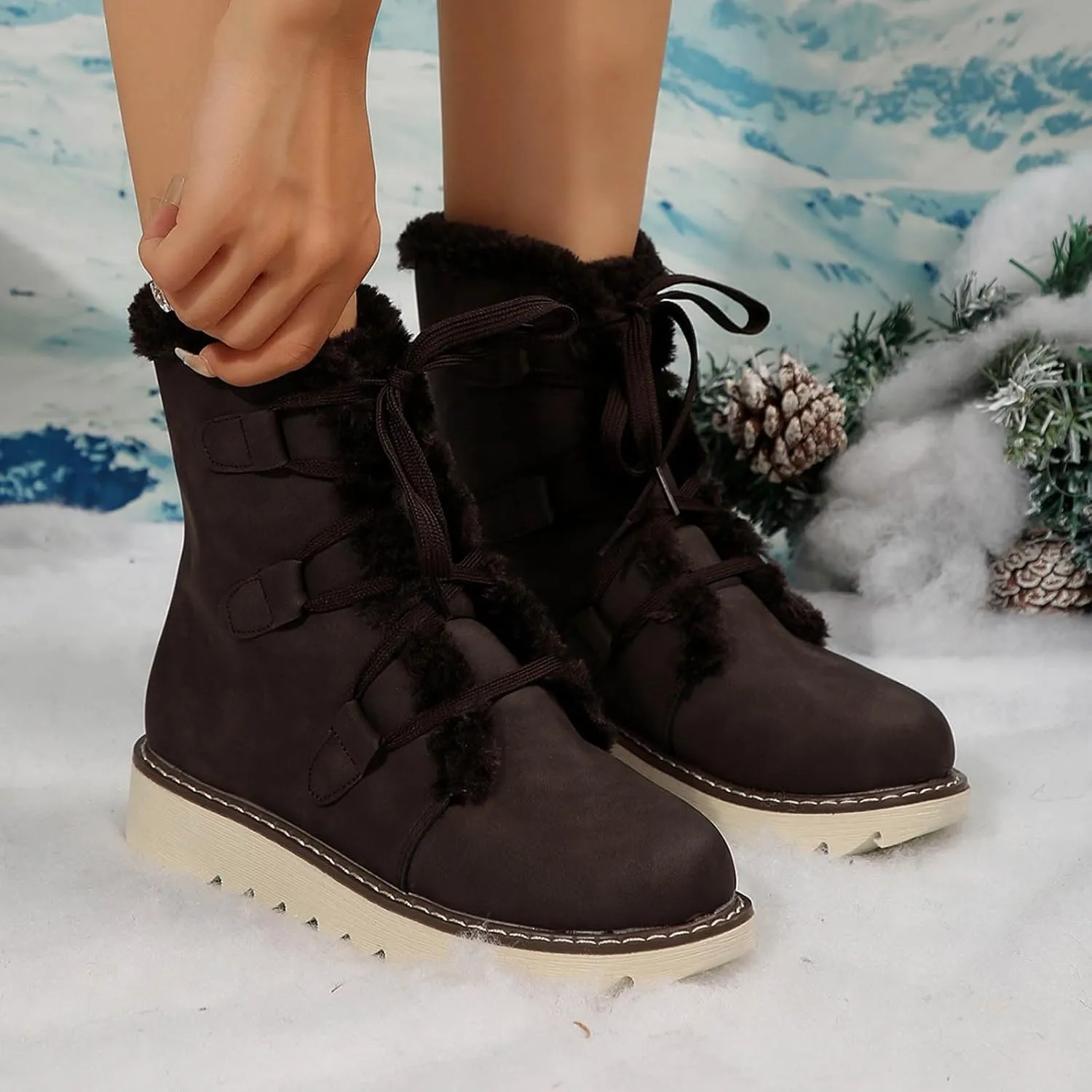 Women's Snow Boots Winter Suede High Snow Boots,Lightweight Cozy Thermal Fur Lining Non-slip Waterproof Ankle Booties