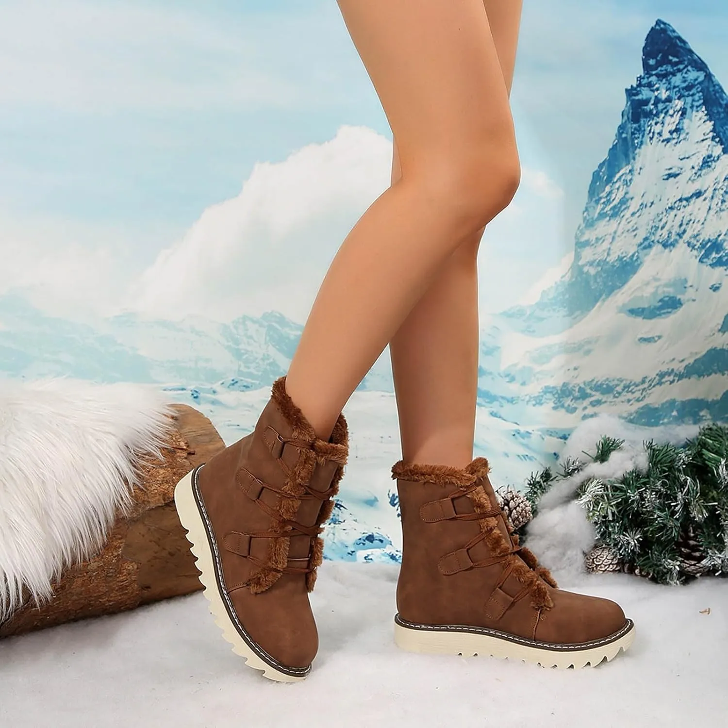 Women's Snow Boots Winter Suede High Snow Boots,Lightweight Cozy Thermal Fur Lining Non-slip Waterproof Ankle Booties