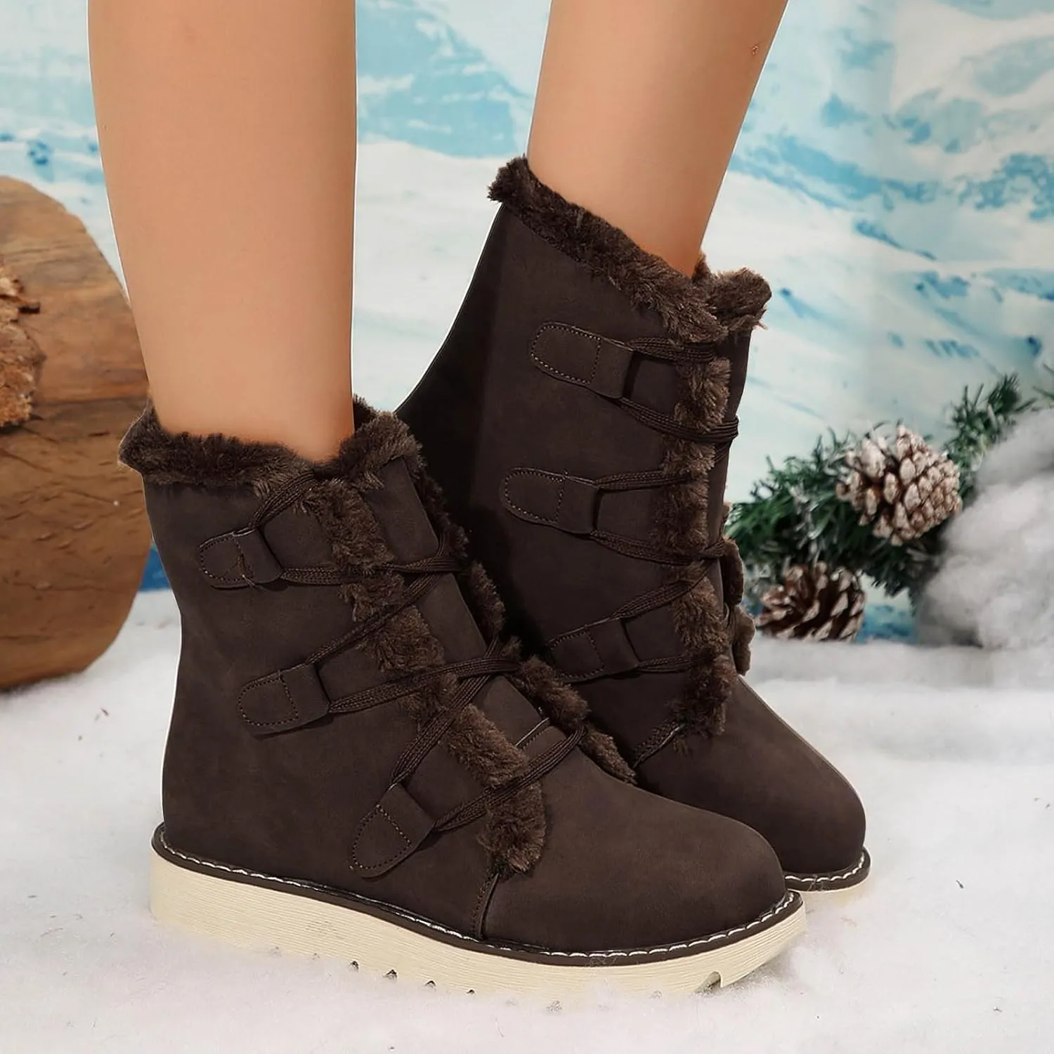 Women's Snow Boots Winter Suede High Snow Boots,Lightweight Cozy Thermal Fur Lining Non-slip Waterproof Ankle Booties