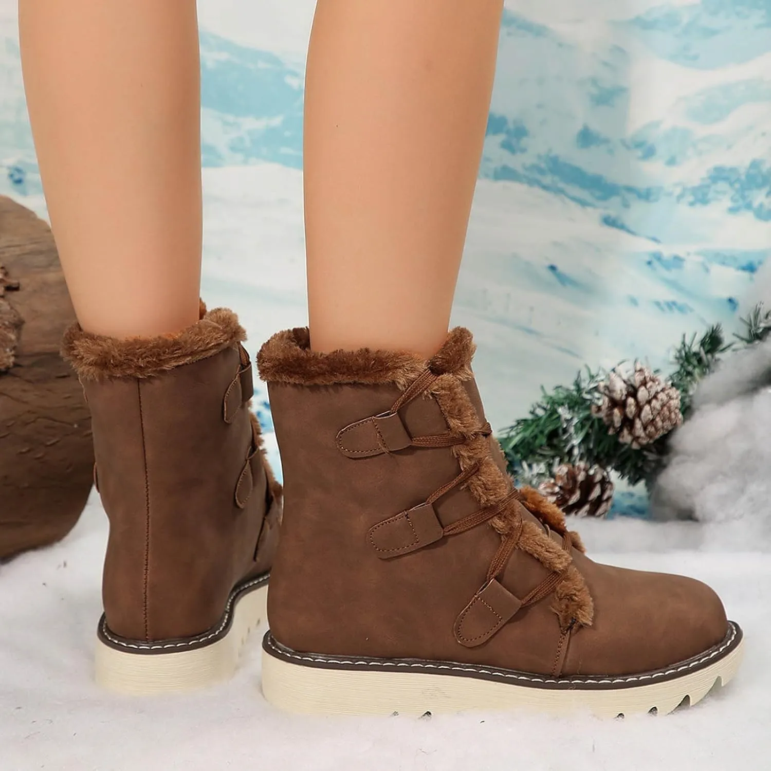 Women's Snow Boots Winter Suede High Snow Boots,Lightweight Cozy Thermal Fur Lining Non-slip Waterproof Ankle Booties