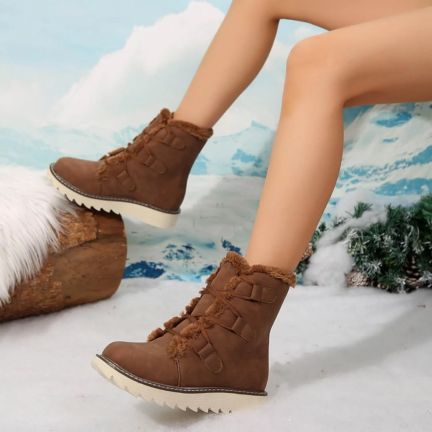 Women's Snow Boots Winter Suede High Snow Boots,Lightweight Cozy Thermal Fur Lining Non-slip Waterproof Ankle Booties