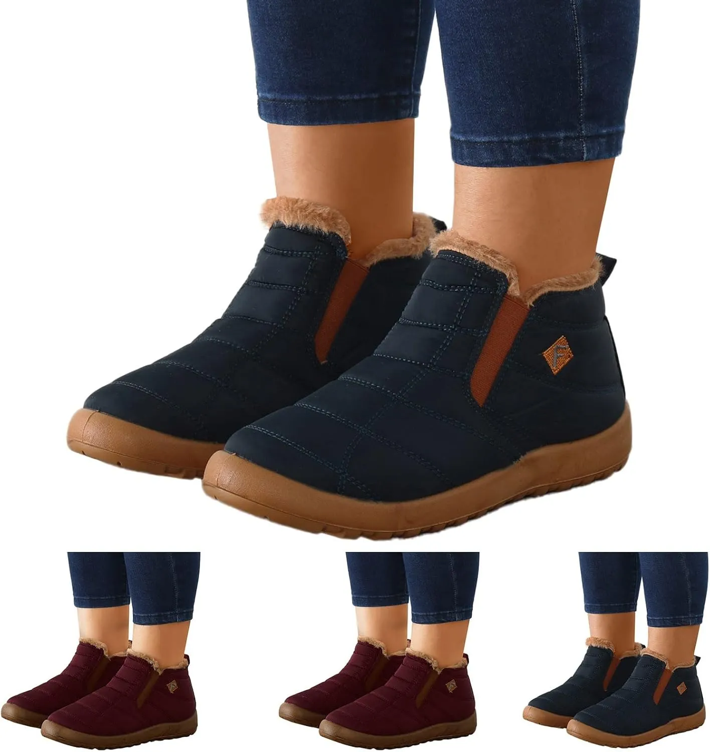 Womens Waterproof Winter Boots Slip on Womens Waterproof Winter Ankle Boots Womens Snow Boots Wide Leg Women Boots Winter Shoes Wide Toe Box Women Winter Boot