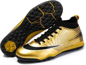 Youth Soccer Cleats,Casual Sports Fg/Ag Football Cleats Men,Lightweight Breathable Turf Soccer Shoes Men,Non-Slip Cleats Men Football Shoes (Color : Gold, Size : 9)