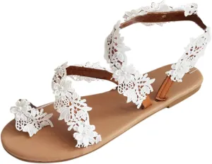 ZSpzx Flats Sandals Women Summer Dressy Wedding Shoes Breathable Comfortable Ladies Dress Cute Flower Indoor/Outdoor Peep Toe Walking Footwear Fashion Peep Toe Soft Sole Beach Vacation Slippers