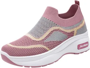 ZSpzx Womens Jogging Tennis Sneakers Slip On Air Cushioned Padded Insole Orthopedic Platform Shoes Walking Sneaker Breathable Mesh Casual Comfy Lightweight Shoe for Gym Travel Daily Wear