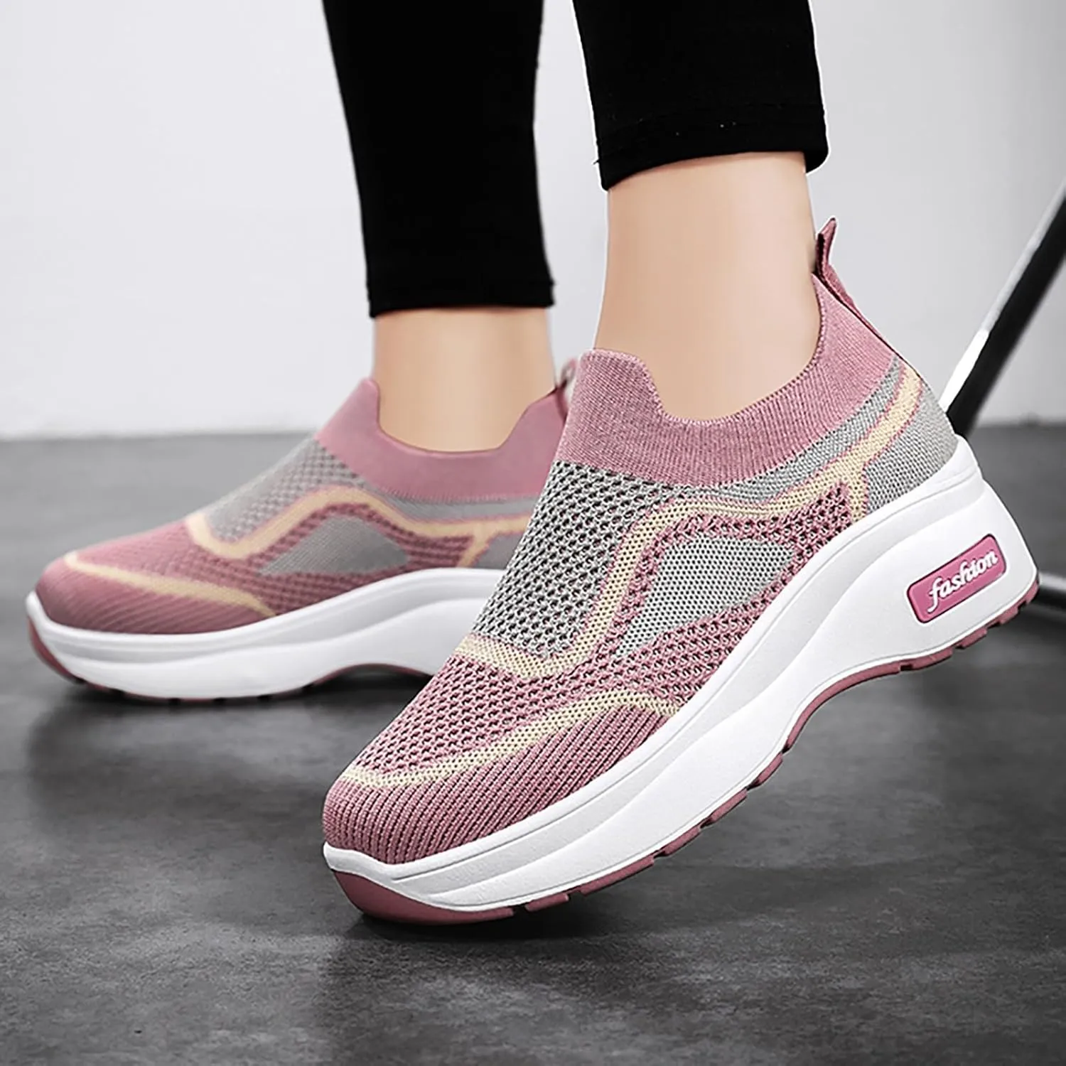 ZSpzx Womens Jogging Tennis Sneakers Slip On Air Cushioned Padded Insole Orthopedic Platform Shoes Walking Sneaker Breathable Mesh Casual Comfy Lightweight Shoe for Gym Travel Daily Wear